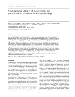 Visual Response Latencies of Magnocellular and Parvocellular LGN Neurons in Macaque Monkeys