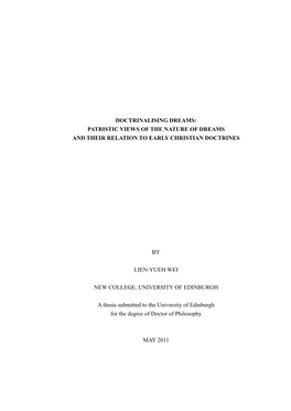 Doctrinalising Dreams: Patristic Views of the Nature of Dreams and Their Relation to Early Christian Doctrines