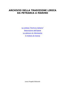 Archivio Della Tradizione Lirica Da Petrarca a Marino