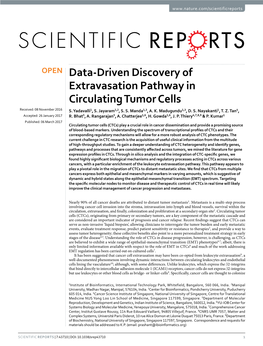 Data-Driven Discovery of Extravasation Pathway in Circulating Tumor Cells Received: 08 November 2016 S