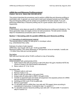 Mrna-Seq and Ribosome Profiling Protocol Huili Guo, Bartel Lab, August 8, 2010