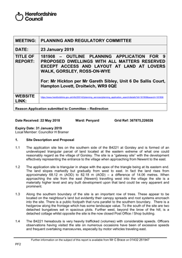 MEETING: PLANNING and REGULATORY COMMITTEE DATE: 23 January 2019 TITLE of REPORT: 181908 – OUTLINE PLANNING APPLICATION for 9