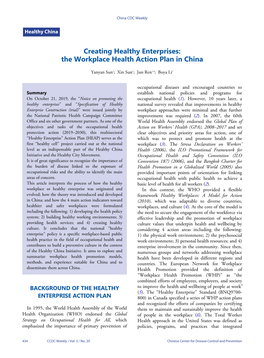 Creating Healthy Enterprises: the Workplace Health Action Plan in China