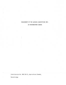 Management of the Alberta Leafcutter Bee in Northwestern Canada