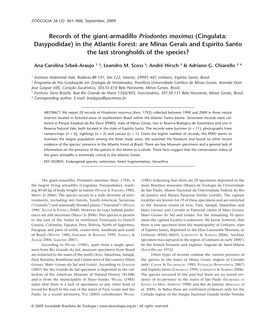 Records of the Giant-Armadillo Priodontes Maximus (Cingulata: Dasypodidae) in the Atlantic Forest: Are Minas Gerais and Espírit