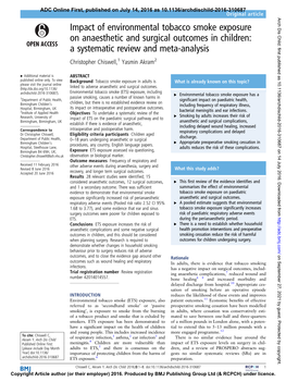 Impact of Environmental Tobacco Smoke Exposure on Anaesthetic and Surgical Outcomes in Children: a Systematic Review and Meta-An