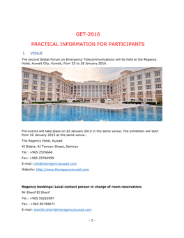 Get-2016 Practical Information for Participants