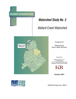 Mecklenburg County Storm Water Services Preliminary Engineering Report for Watershed Study No