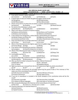 Ssc Special Daily Quiz -805 Total Questions-40, Time - 40 Minutes, Marks - 40 Arena of General Knowledge 1