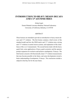 Introduction to Heavy Meson Decays and Cp Asymmetries