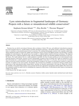 Lynx Reintroductions in Fragmented Landscapes of Germany: Projects with a Future Or Misunderstood Wildlife Conservation?