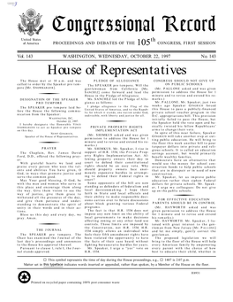 Congressional Record United States Th of America PROCEEDINGS and DEBATES of the 105 CONGRESS, FIRST SESSION