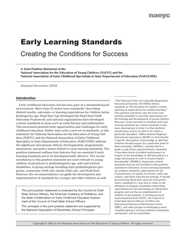 Early Learning Standards: Creating the Conditions for Success