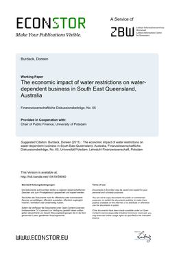 The Economic Impact of Water Restrictions on Water-Dependent Business in South East Queensland, Australia, Finanzwissenschaftliche Diskussionsbeiträge, No