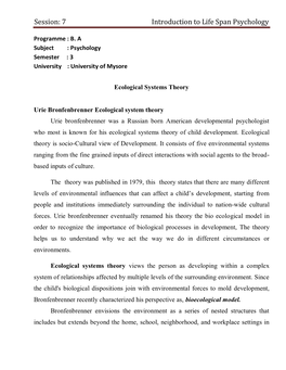 Session: 7 Introduction to Life Span Psychology