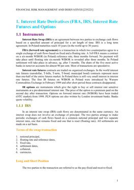 1. Interest Rate Derivatives (FRA, IRS, Interest Rate Futures and Options