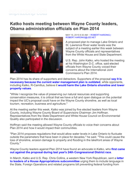 Katko Hosts Meeting Between Wayne County Leaders, Obama Administration Officials on Plan 2014