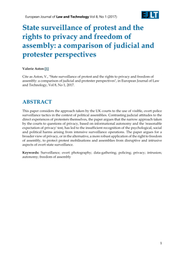 State Surveillance of Protest and the Rights to Privacy and Freedom of Assembly: a Comparison of Judicial and Protester Perspectives