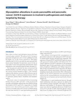 Glycosylation Alterations in Acute Pancreatitis and Pancreatic Cancer: CA19-9 Expression Is Involved in Pathogenesis and Maybe Targeted by Therapy