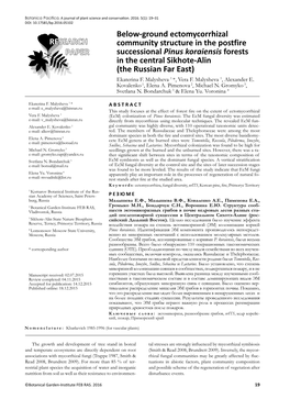 Below-Ground Ectomycorrhizal Community Structure in the Postfire Successional Pinus Koraiensis Forests in the Central Sikhote-Alin (The Russian Far East) Ekaterina F