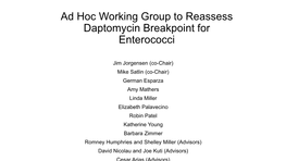 Ad Hoc Working Group to Reassess Daptomycin Breakpoint for Enterococci