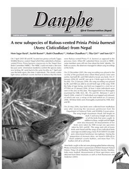 A New Subspecies of Rufous-Vented Prinia Prinia Burnesii (Aves: Cisticolidae) from Nepal