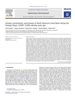 Climate, Environment, and Humans in North America’S Great Basin During the Younger Dryas, 12,900-11,600 Calendar Year