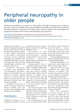 Peripheral Neuropathy in Older People Peripheral Neuropathies Are Common in Older People