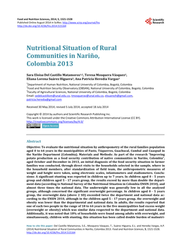 Nutritional Situation of Rural Communities in Nariño, Colombia 2013