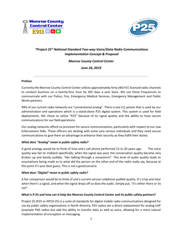 “Project 25” National Standard Two-Way Voice/Data Radio Communications Implementation Concept & Proposal Monroe County Control Center June 24, 2019