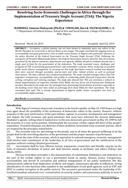 Resolving Socio-Economic Challenges in Africa Through the Implementation of Treasury Single Account (TSA): the Nigeria Experience