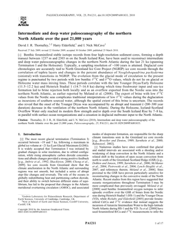 Intermediate and Deep Water Paleoceanography of the Northern North Atlantic Over the Past 21,000 Years David J