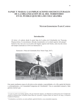 Las Implicaciones Socioculturales De La Organización Dual Del Territorio En El Pueblo Quechua De Colcabamba