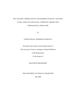 The Acoustic Correlates of Atr Harmony in Seven- and Nine