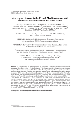 Ostreopsis Cf. Ovata in the French Mediterranean Coast: Molecular Characterisation and Toxin Profile