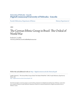 The German Ethnic Group in Brazil: the Ordeal of World War Frederick C