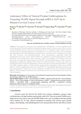 Anticancer Effect of Natural Product Sulforaphane by Targeting MAPK Signal Through Mirna-1247-3P in Human Cervical Cancer Cells