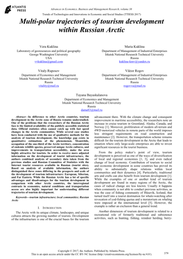 Multi-Polar Trajectories of Tourism Development Within Russian Arctic