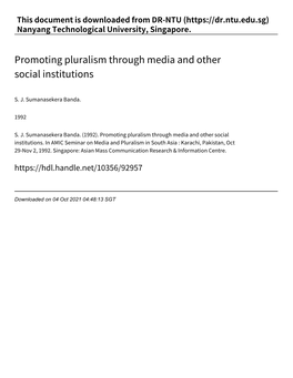 Promoting Pluralism Through Media and Other Social Institutions