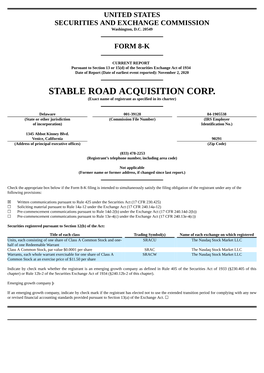 STABLE ROAD ACQUISITION CORP. (Exact Name of Registrant As Specified in Its Charter)