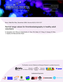 Normal Range Values for Thromboelastography in Healthy Adult Volunteers