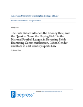 The Fritz Pollard Alliance, the Rooney Rule, and the Quest to "Level the Playing Field" in the National Football League