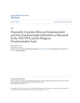 Personality Correlates Between Fundamentalist and Non