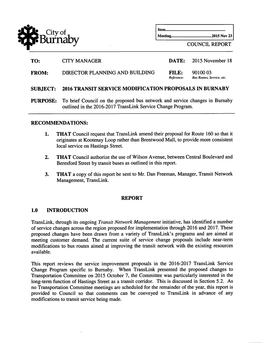 2016 Transit Service Modification Proposals in Burnaby