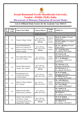 Swami Ramanand Teerth Marathwada University, Nanded - 431606, (M.H.) India