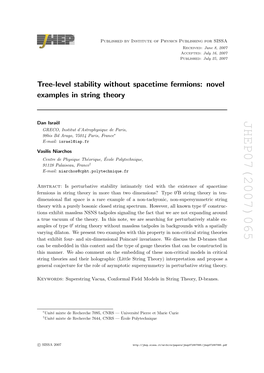 JHEP07(2007)065 Construc- ′ Hep072007065.Pdf June 8, 2007 July 16, 2007 July 25, 2007 H a Spatially , D-Branes