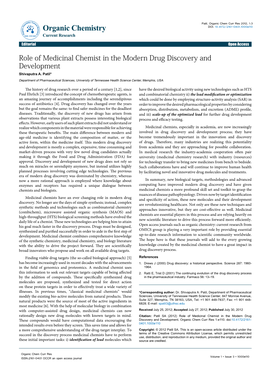 Role of Medicinal Chemist in the Modern Drug Discovery and Development Shivaputra A