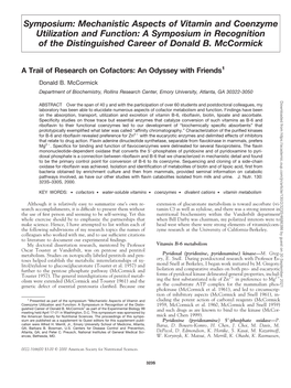 Mechanistic Aspects of Vitamin and Coenzyme Utilization and Function: a Symposium in Recognition of the Distinguished Career of Donald B