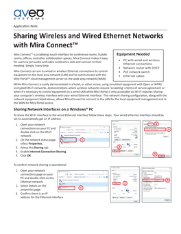 Sharing Wireless and Wired Ethernet Networks with Mira Connect™