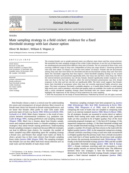 Mate Sampling Strategy in a Field Cricket